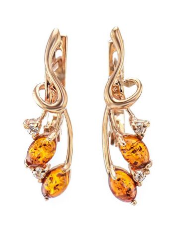Cognac Amber Floral Earrings In Gold Plated Silver The Verbena, image 