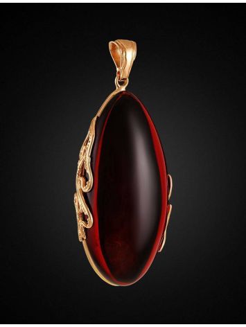 Bright Red Amber Pendant In Gold-Plated Silver, image , picture 2