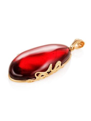 Bright Red Amber Pendant In Gold-Plated Silver, image , picture 3