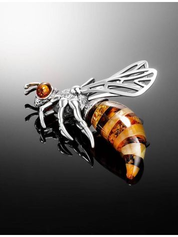 Bright Amber Pendant In Silver The Bee, image , picture 2