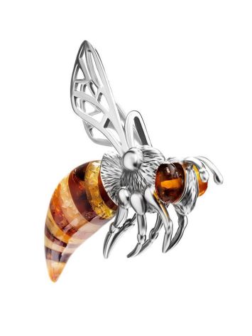 Bright Amber Pendant In Silver The Bee, image , picture 3