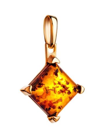 Square Gold-Plated Pendant With Cognac Amber The Athena, image , picture 3