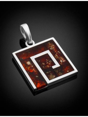 Bold Square Amber Pendant In Silver The London, image , picture 2