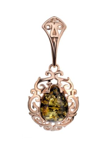 Filigree Gold-Plated Pendant With Green Amber The Luxor, image 