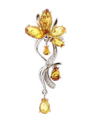 Lovely Floral Amber Pendant In Silver The Verbena, image 
