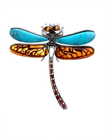 Amber And Turquoise Dragonfly Pendant, image 