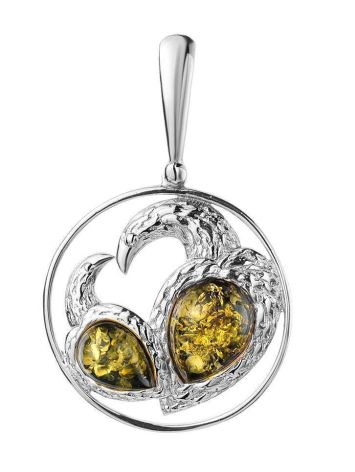 Bold Round Amber Pendant In Silver The Eagles, image 