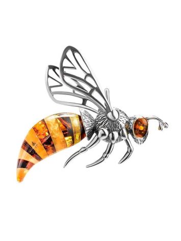 Bright Amber Pendant In Silver The Bee, image 