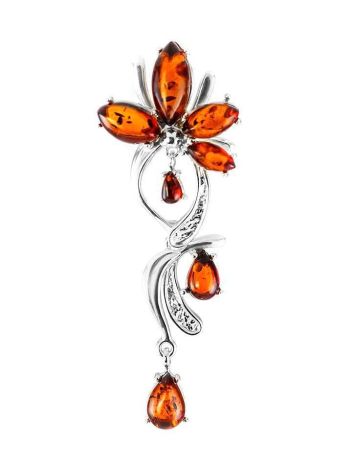 Silver Floral Pendant With Amber Stones The Verbena, image 