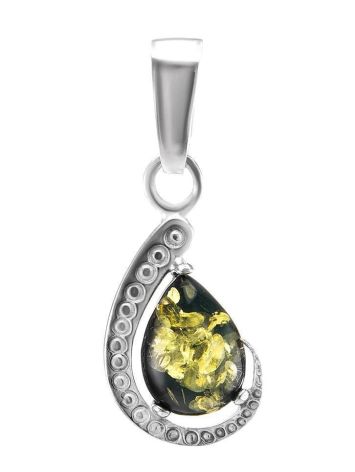 Elegant Silver Pendant With Green Amber Center Stone, image 