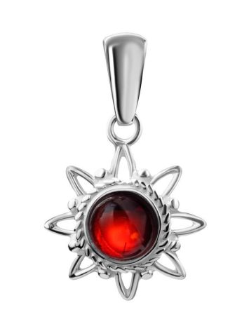 Silver Pendant With Cherry Amber The Helios, image 