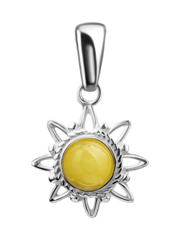 Silver Sun Shaped Pendant With Honey Amber The Helios, image 