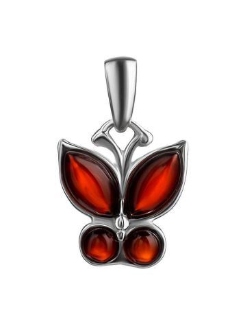 Silver Butterfly Pendant With Cherry Amber The April, image 