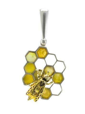 Designer Honey Amber Pendant In Silver The Bee, image 