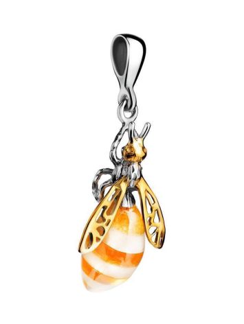 Cute Amber Pendant In Gold-Plated Silver The Bee, image 