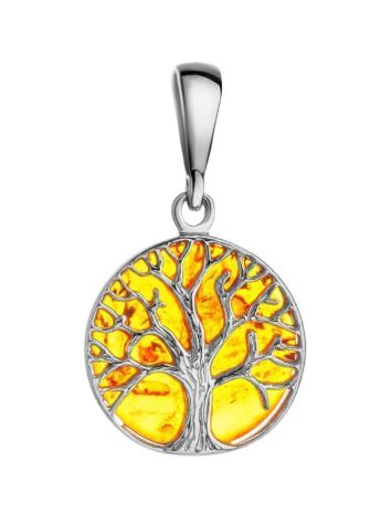 Silver Pendant With Amber The Tree Of Life, image 
