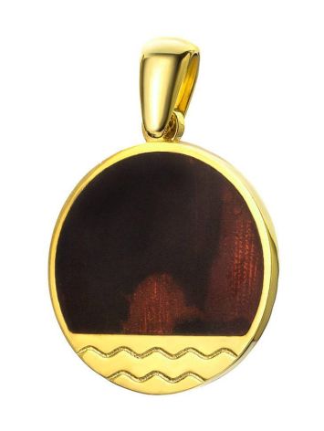 Flat Round Amber Pendant In Gold-Plated Silver The Monaco, image 