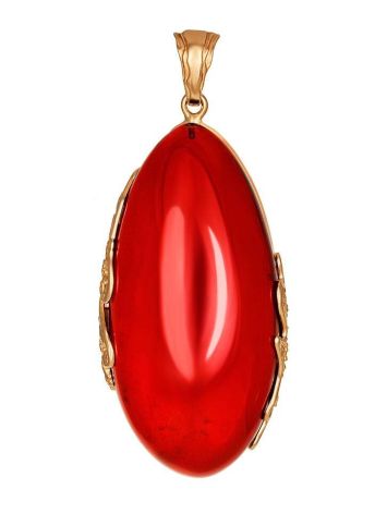 Bright Red Amber Pendant In Gold-Plated Silver, image 