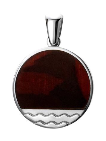 Round Silver Pendant With Cherry Amber The Monaco, image 