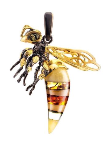 Bright Designer Amber Pendant In Gold-Plated Silver The Bee, image 