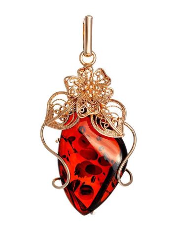 Bold Gold-Plated Floral Pendant With Amber The Dew, image 