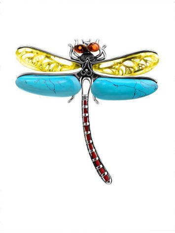 Bright Dragonfly Design Amber And Turquoise Pendant, image 