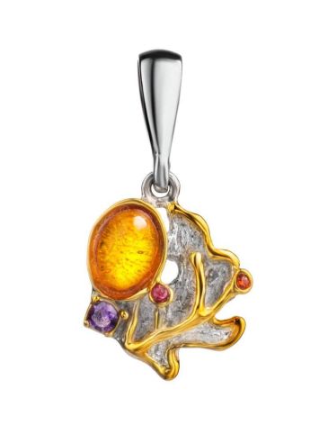 Bright Gold-Plated Pendant With Amber And Crystals The Beatrice, image 
