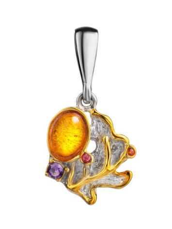 Bright Gold-Plated Pendant With Amber And Crystals The Beatrice, image 