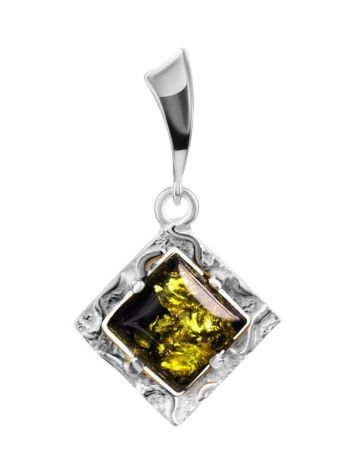 Stylish Glossy Silver Pendant With Green Amber The Hermitage, image 