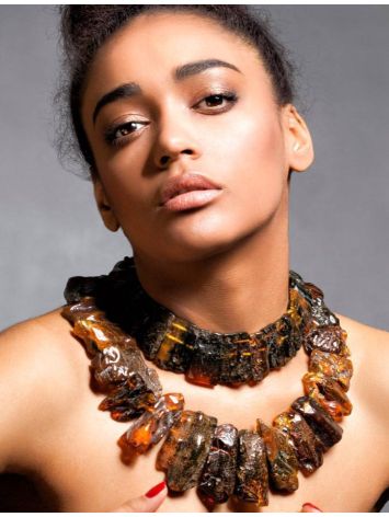 Bold Amber Flat Beaded Necklace The Volcano, image , picture 2