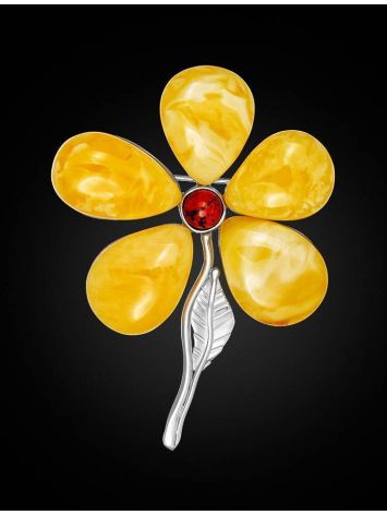 Floral Amber Brooch In Sterling Silver, image , picture 2