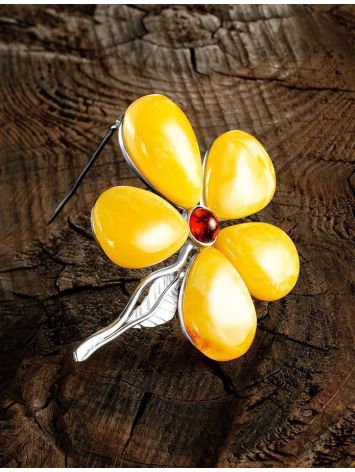 Floral Amber Brooch In Sterling Silver, image , picture 4