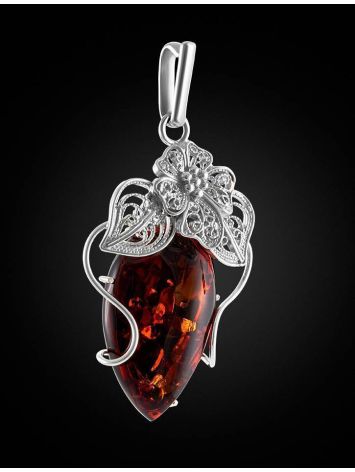 Handcrafted Silver Pendant With Polished Cognac Amber Stone The Dew, image , picture 3