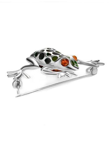 Sterling Silver Brooch With Amber And Enamel The Frog, image , picture 3
