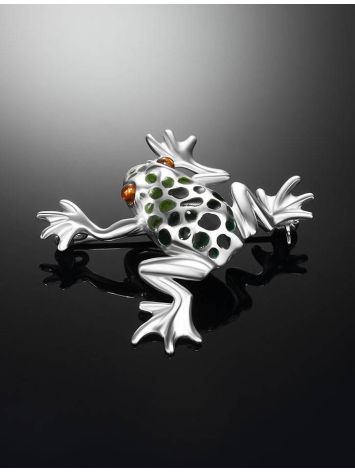 Sterling Silver Brooch With Amber And Enamel The Frog, image , picture 2