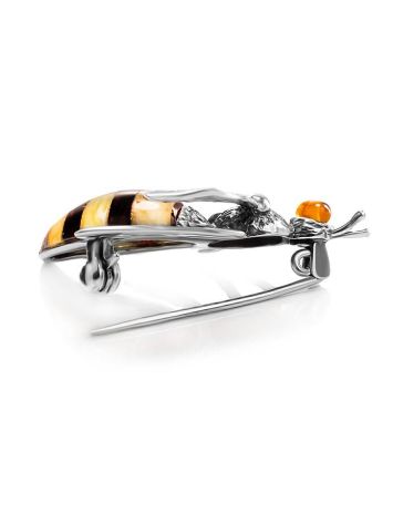 Designer Sterling Silver And Amber Brooch The Bee, image , picture 3