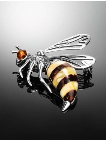 Designer Sterling Silver And Amber Brooch The Bee, image , picture 2