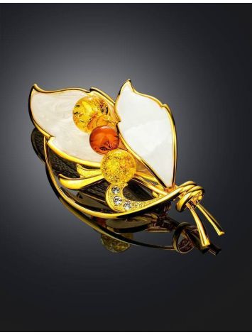 Gold Plated Floral Brooch With Amber And Enamel The Beoluna, image , picture 2