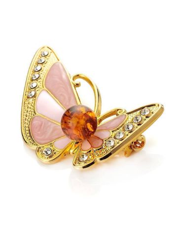 Gold Plated Butterfly Brooch With Amber And Crystals The Beoluna, image , picture 4