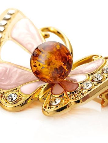 Gold Plated Butterfly Brooch With Amber And Crystals The Beoluna, image , picture 3