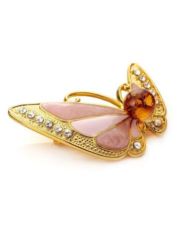 Gold Plated Butterfly Brooch With Amber And Crystals The Beoluna, image , picture 5