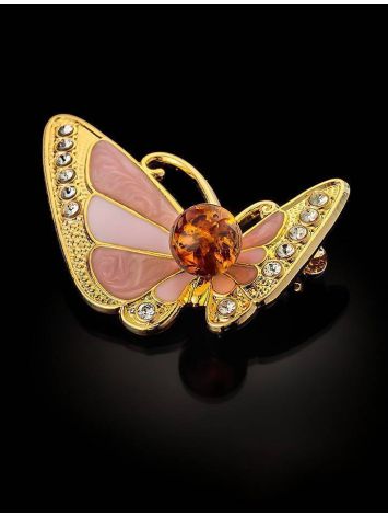 Gold Plated Butterfly Brooch With Amber And Crystals The Beoluna, image , picture 2