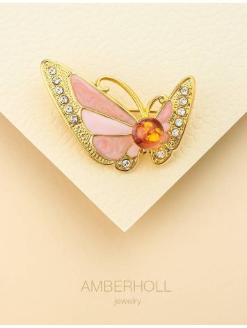 Gold Plated Butterfly Brooch With Amber And Crystals The Beoluna, image , picture 6