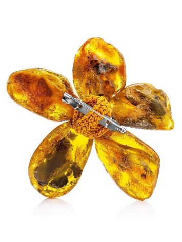 Cognac Amber Flower Brooch The Volcano, image , picture 3