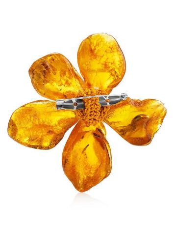 Cognac Amber Floral Brooch The Volcano, image , picture 3