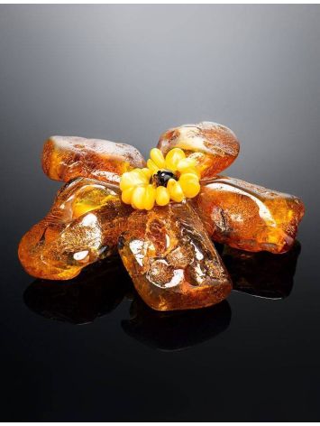Cognac Amber Floral Brooch The Volcano, image , picture 2