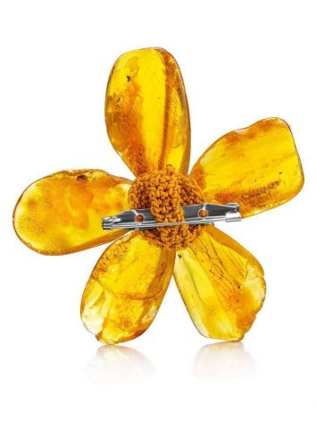 Cognac Amber Flower Brooch The Volcano, image , picture 3