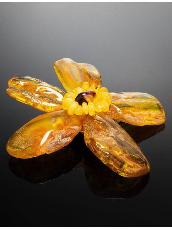 Cognac Amber Flower Brooch The Volcano, image , picture 2