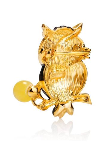 Enamel Brooch With Amber And Crystals The Owl, image , picture 3
