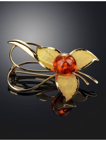 Amber Floral Brooch In Gold Plated Silver The Beoluna, image , picture 2
